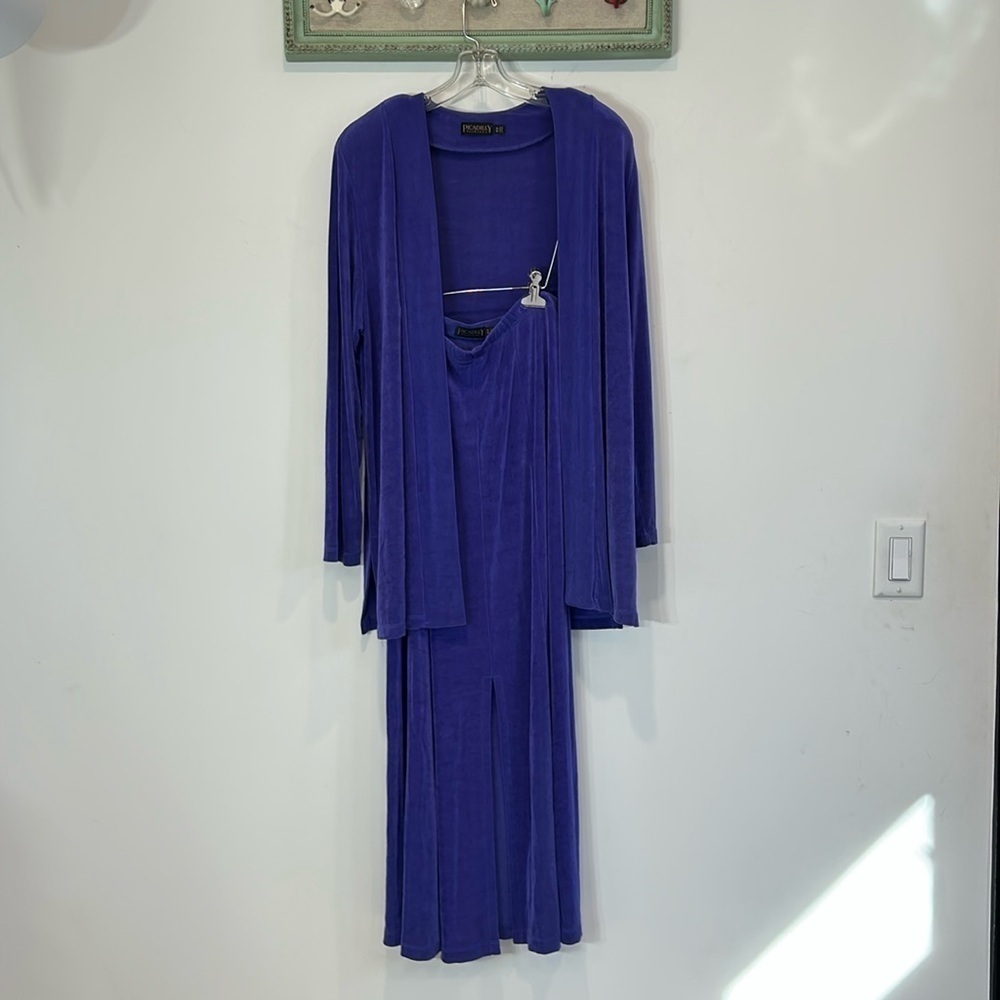 Vtg 90s Picadilly Fashion cardigan and maxi skirt acetate spandex purple medium